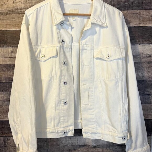 Favorite Daughter The Otto Denim Boyfriend Jacket White Whistler Wash L Classic - Picture 2 of 9